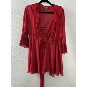 Seductive Wear by Cinema Etoile Red Babydoll Thong‎ Robe Set Chemise Lingerie S